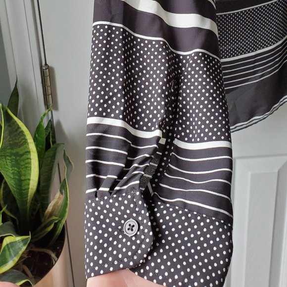 LOFT Black and White Stripe Long Sleeve Blouse - Picture 2 of 5